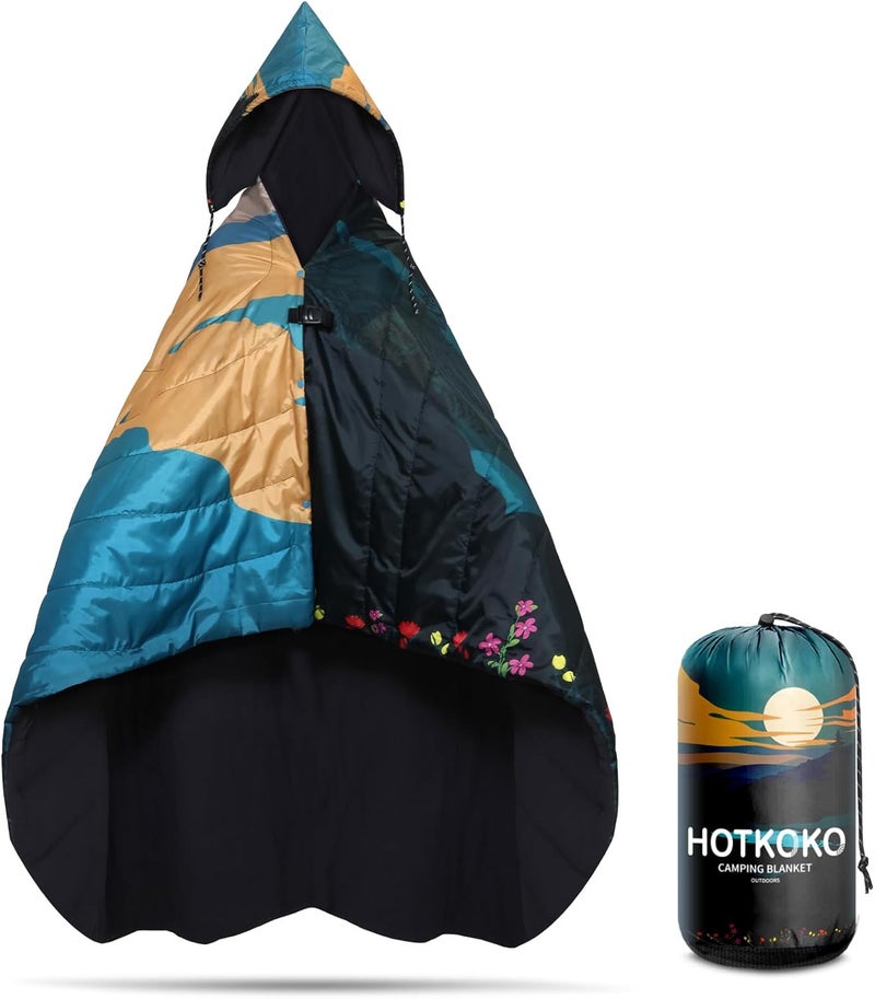 hotkoko Hooded Stadium Blanket, Waterproof Fleece Wearable Camping Blanket - Image 1